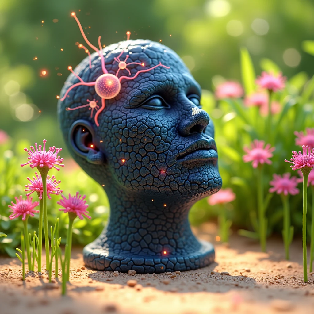 Create a background that features neural network patterns or brainwave-like designs in calming colors like blue and green to suggest improved brain function. Include images of neurons with connections highlighting the concept of increased memory and concentration. Integrate subtle overlays of light to represent the reduction of mental fatigue, creating an overall soothing yet mentally stimulating visual.
