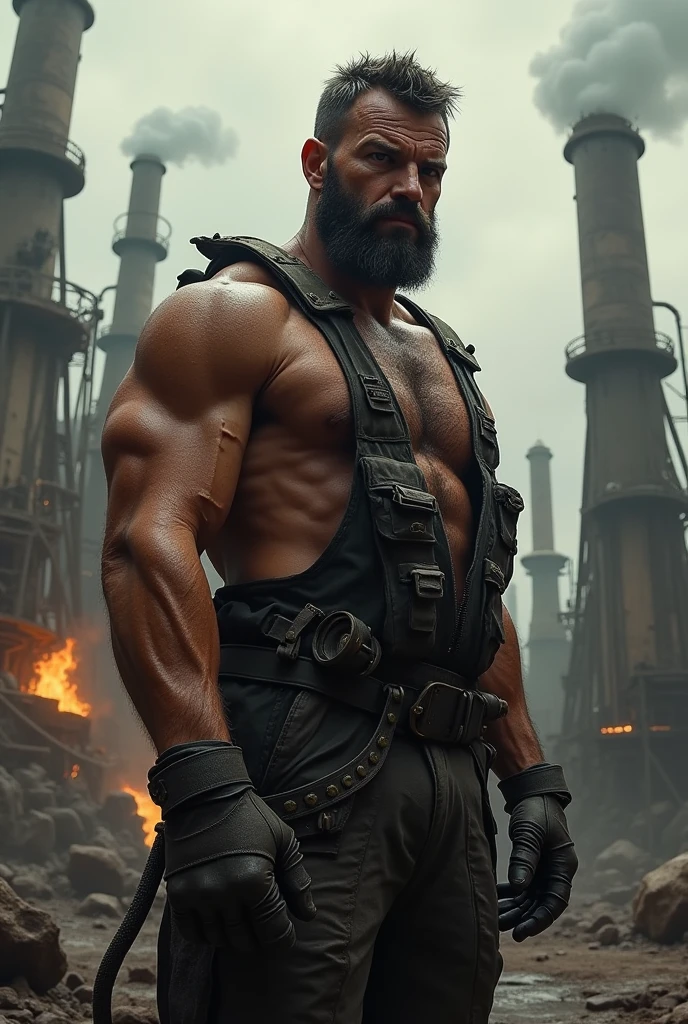 a citizen from the 40k universe, a factory worker, male, hot