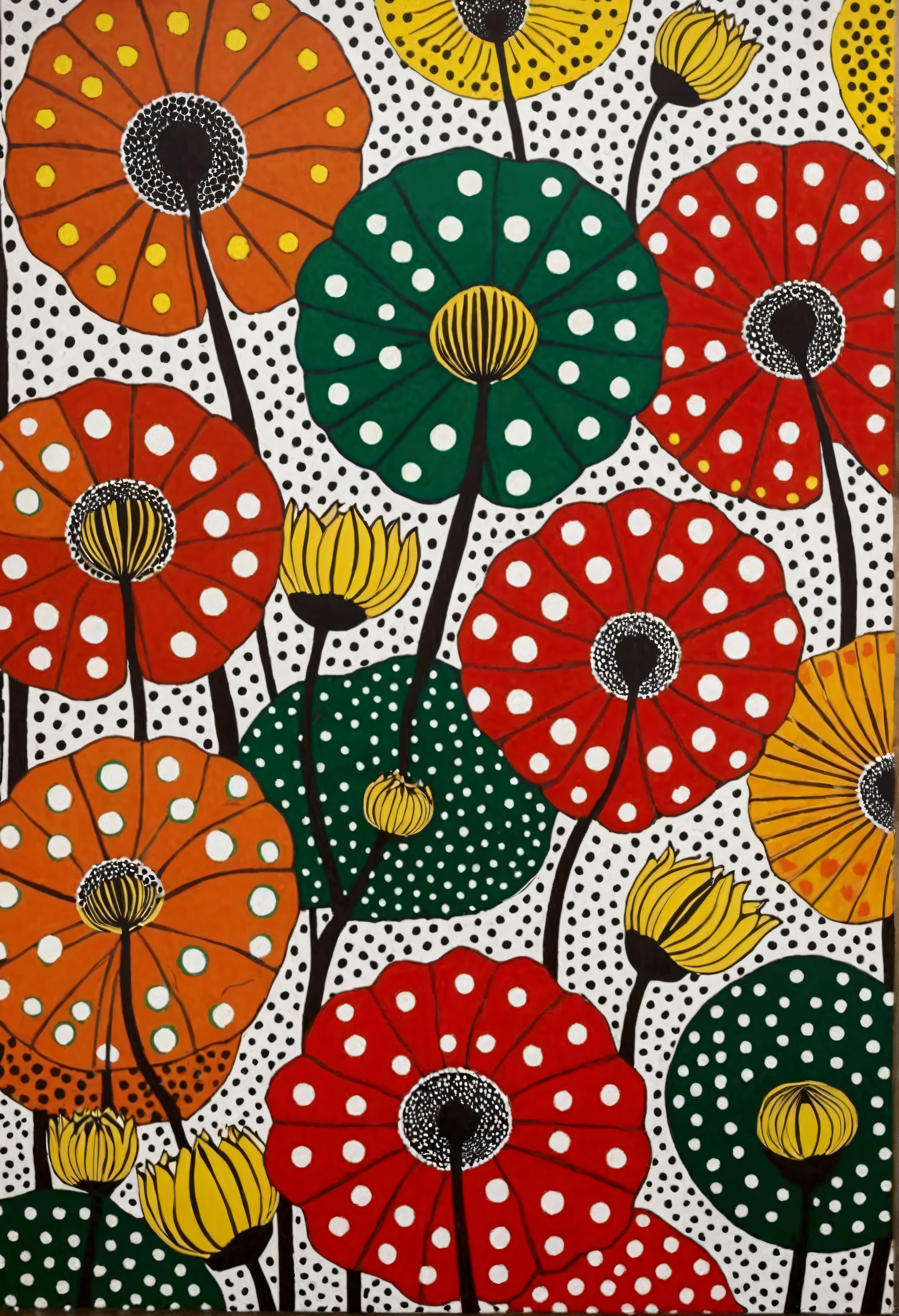 Yayoi Kusama，Polka dot art，Oriental Aesthetics，Dot，Elegant and soft colors，Simple lotus leaf