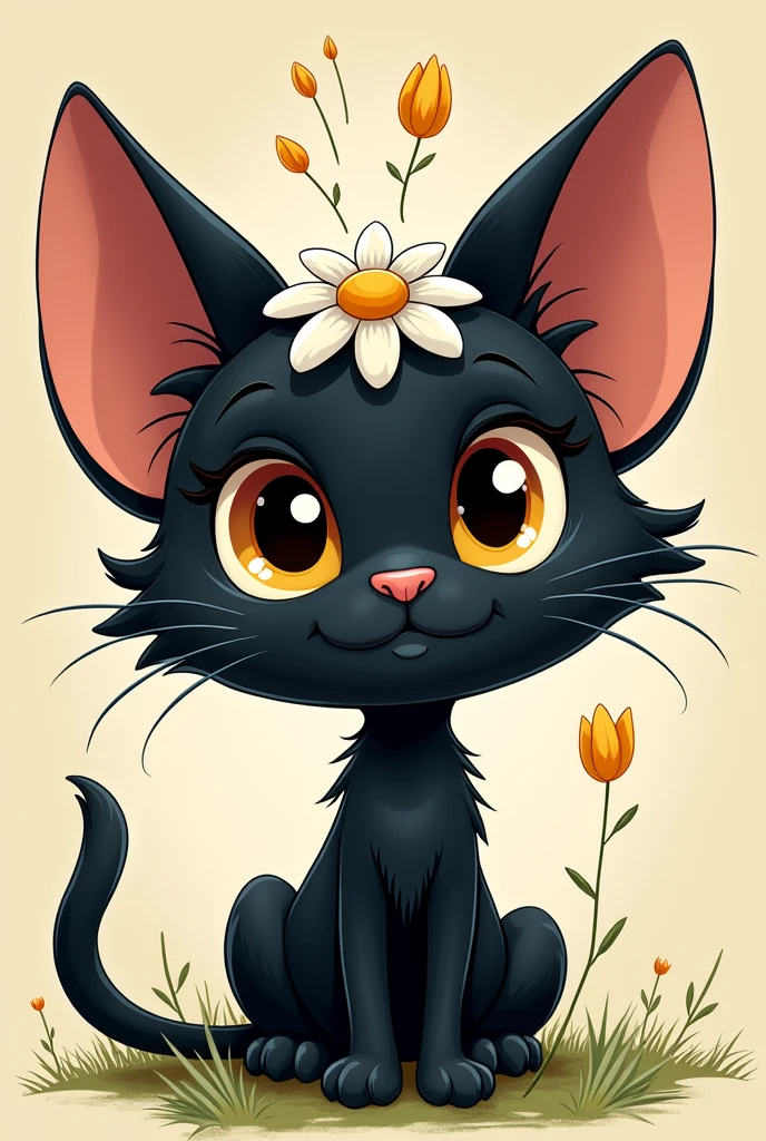 Black cat with a daisy on his head cartoon disney logo that says "from the editorial cross"