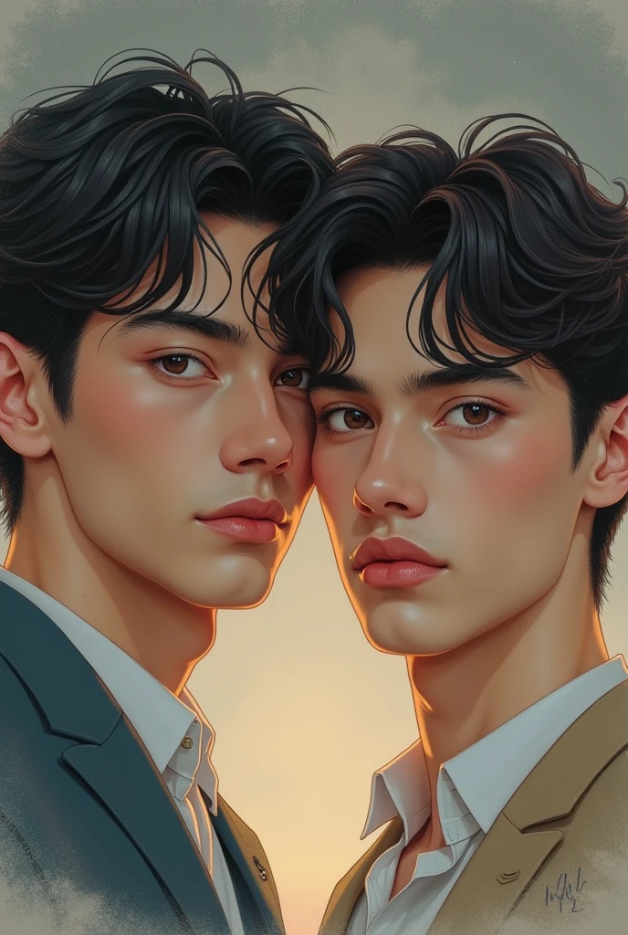 A boy x boy romance book cover that titled “echoes of solitude” the psychologist and the architect tandem (please write the title of the story, make it stylist and also make the background suitable for the title) WRITE THE TITLE AND MAKE THE MANS FACE YOUNG, THEY ARE YOUNG LOVERS SOFT FEATURES AND MASCULINE