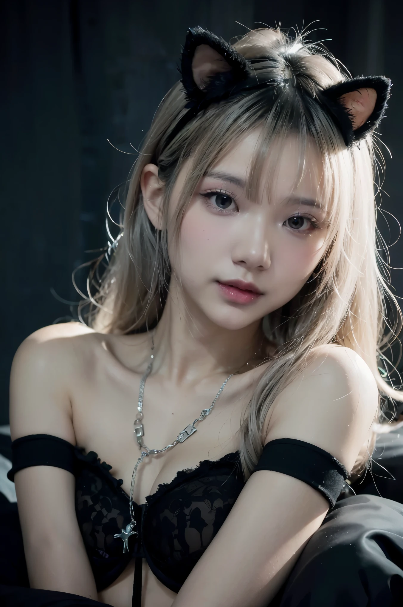 Virgin, Naked girl, Surrounded by sticky black liquid, The mustache reaches into the clothes, Lie face up., Hands separated by chains, fight, pain, Insertion, black stockings, black underwear, I have silver-white hair, Use ice magic, Magic set, black eyes, Black Ice Wings