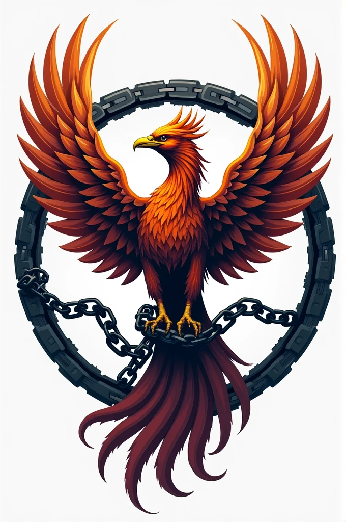 Create a logo for a law firm with a chained phoenix trying to fly enclosed in a circle in the middle