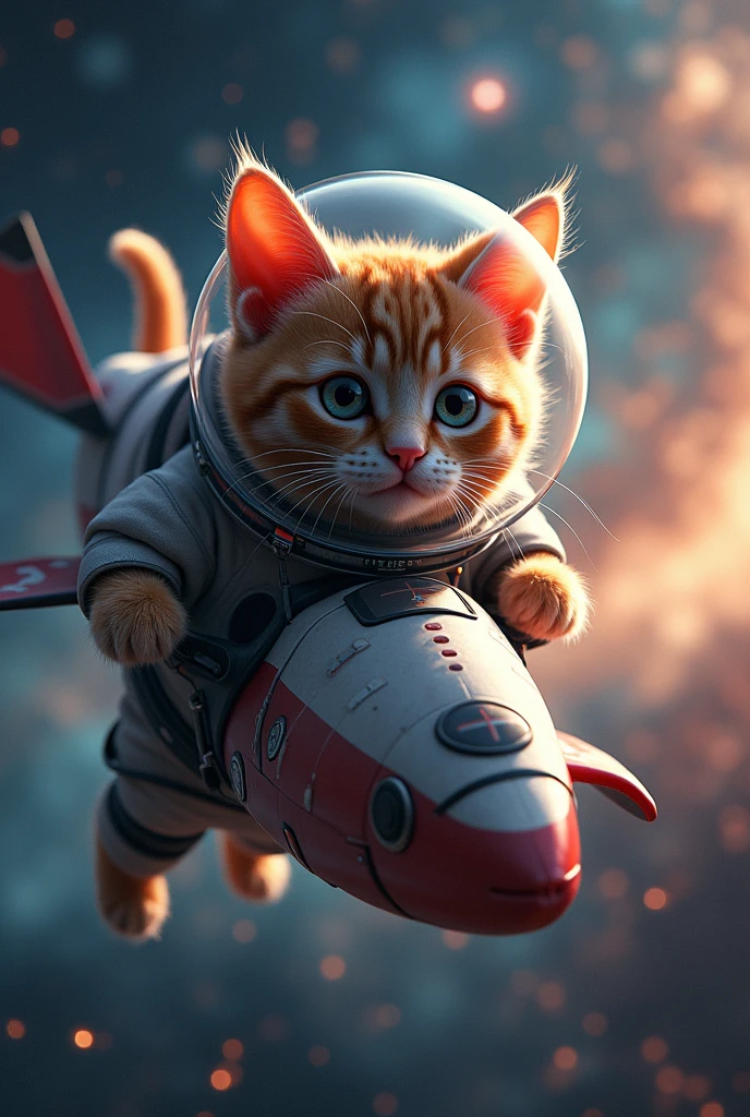 a highly detailed anthropomorphic cat astronaut riding on a sardine spaceship in deep space, beautiful detailed eyes, beautiful detailed lips, extremely detailed eyes and face, long eyelashes, intricate details, cinematic lighting, vibrant colors, dramatic atmosphere, epic sci-fi, photorealistic, 16k, best quality, masterpiece