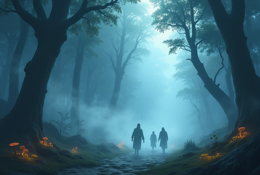 game novel background with a smokey magistic forest space more on side