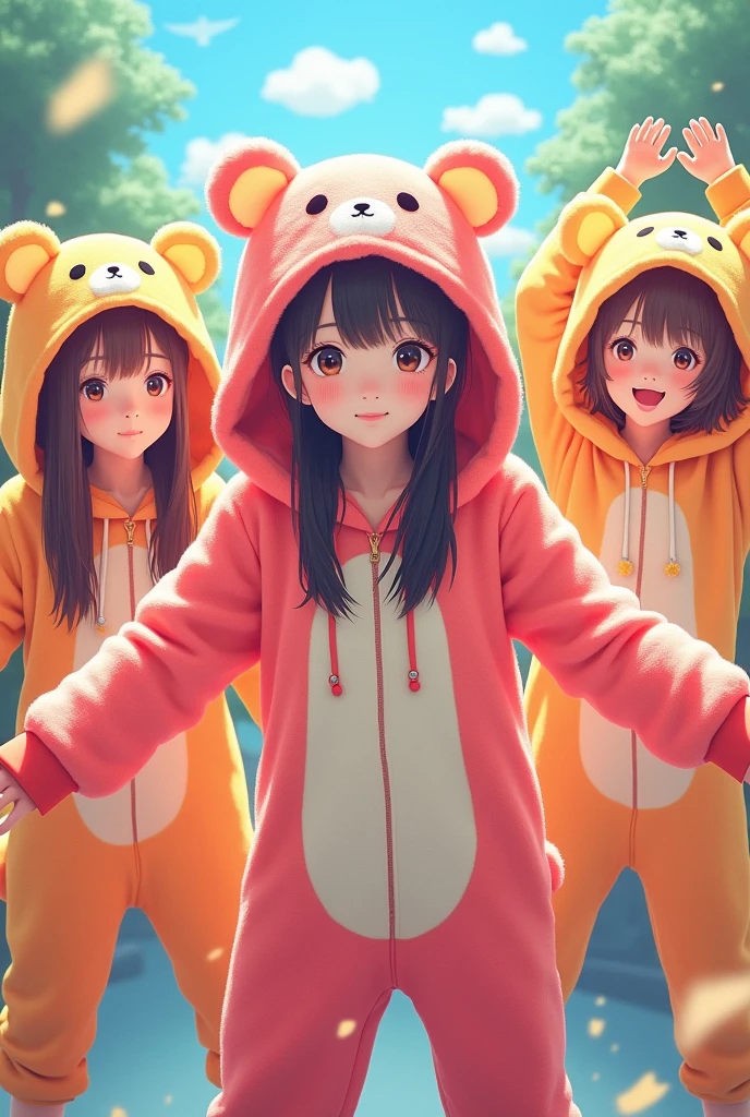 An idol group of Japanese high school girls wearing bear costumes、48 people