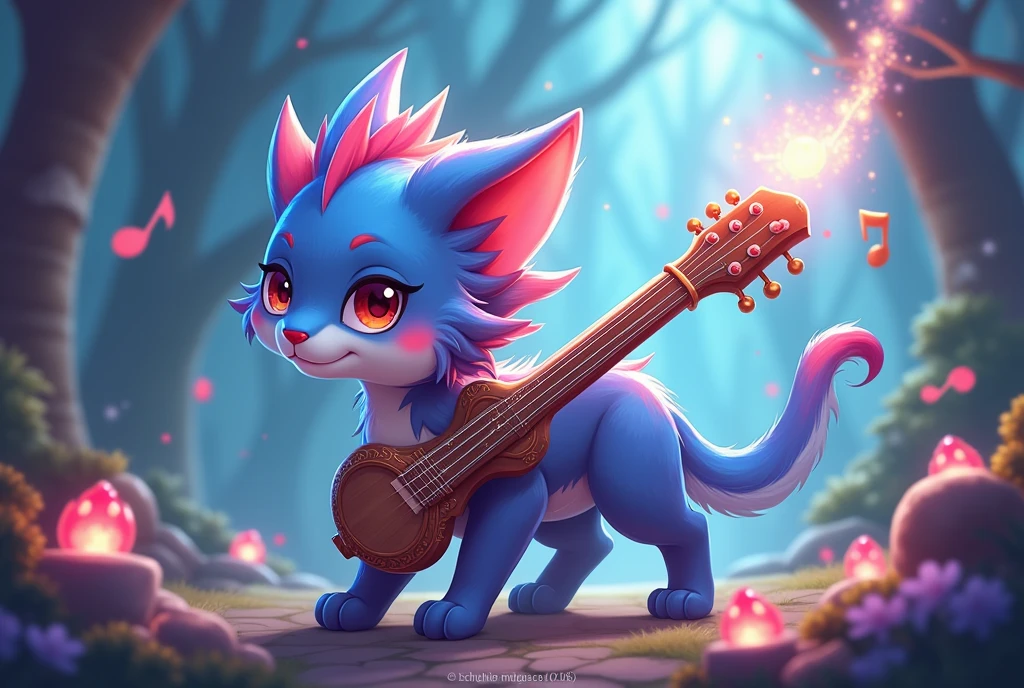 beast musical instrument cute magic blue red