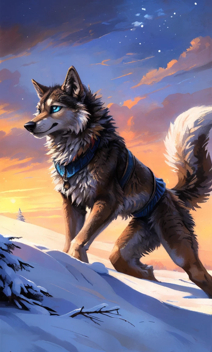 ((Solo)), male people, anthro wolf, (Multi-colored fur, White-brown:1.3,White tail pointed), (Height 2.1m,Tail length 1.2m), ((Wolf face, Big eyes, White eyelids, Blue pupil, Slim:1.2) (Tough, Calm expression:1.2)), Slim, pinging)), (Correct anatomy), (Winter clothing:1.1), The upper body naked, (detailed outfits),A long big tail,Feet,(Realistic fur, Detailed fur texture, labeled:1.3)), (Natural lighting), Photorealistic, Hyperrealistic, ultradetailed, by Kenket,Snowfield,erect through,Running on