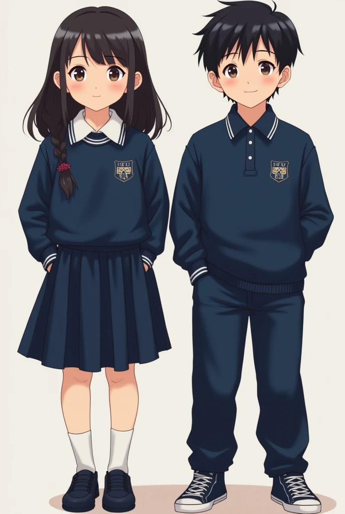 I have to draw uniforms for boys and girls in kindergarten ( colour darkblue + GREY ) Only the girls change into long-sleeved pants for girls 