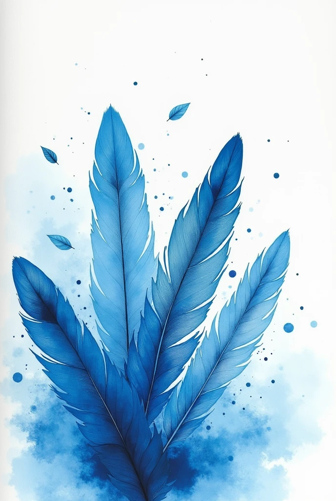 different shades of blue watercolour alcohol ink splash in the back ground with soft feathers falling