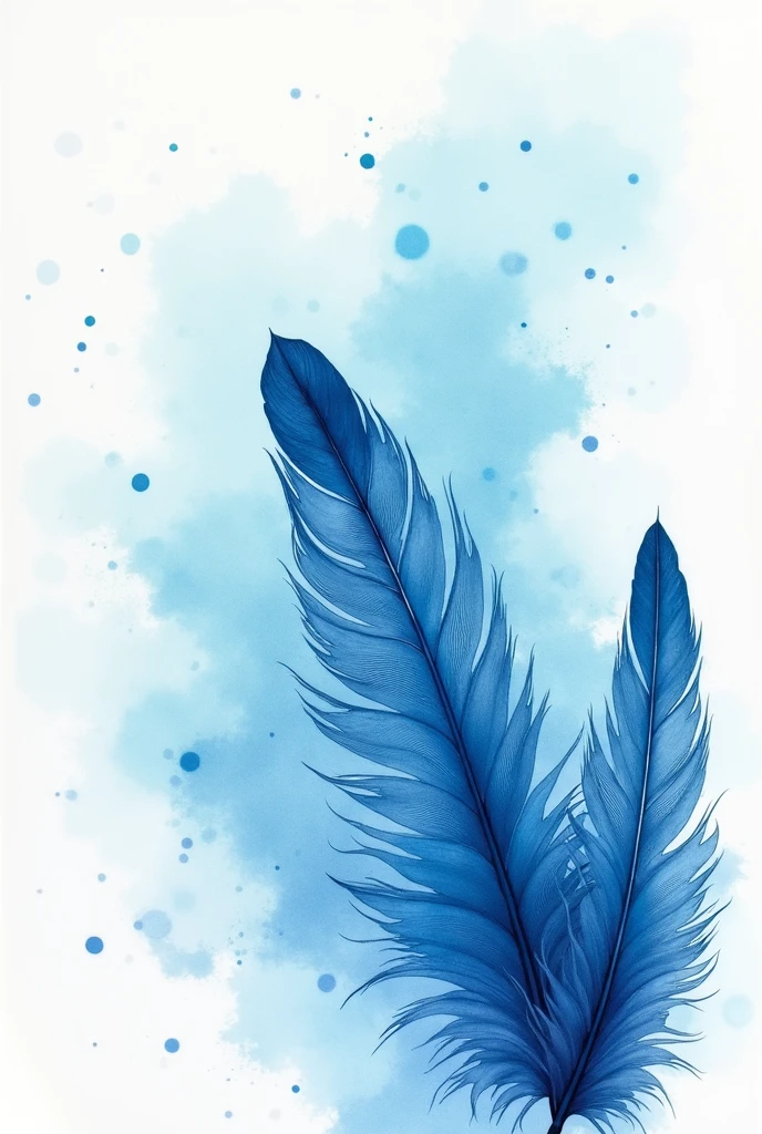 different shades of blue watercolour alcohol ink splash in the back ground with soft feathers falling 