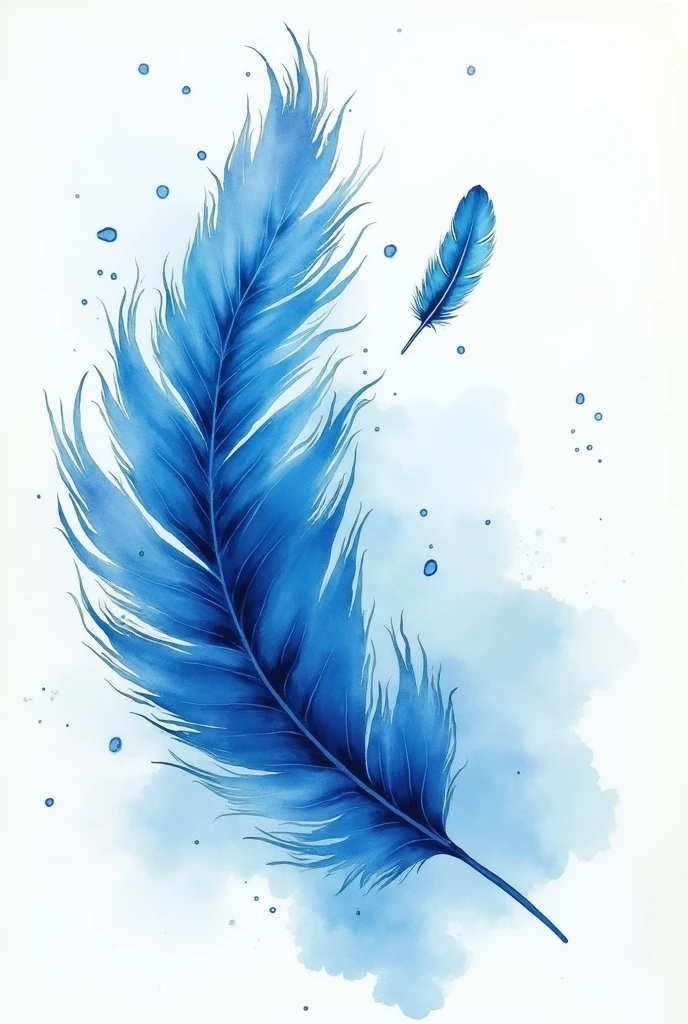 different shades of blue watercolour alcohol ink splash in the back ground with soft feathers falling 