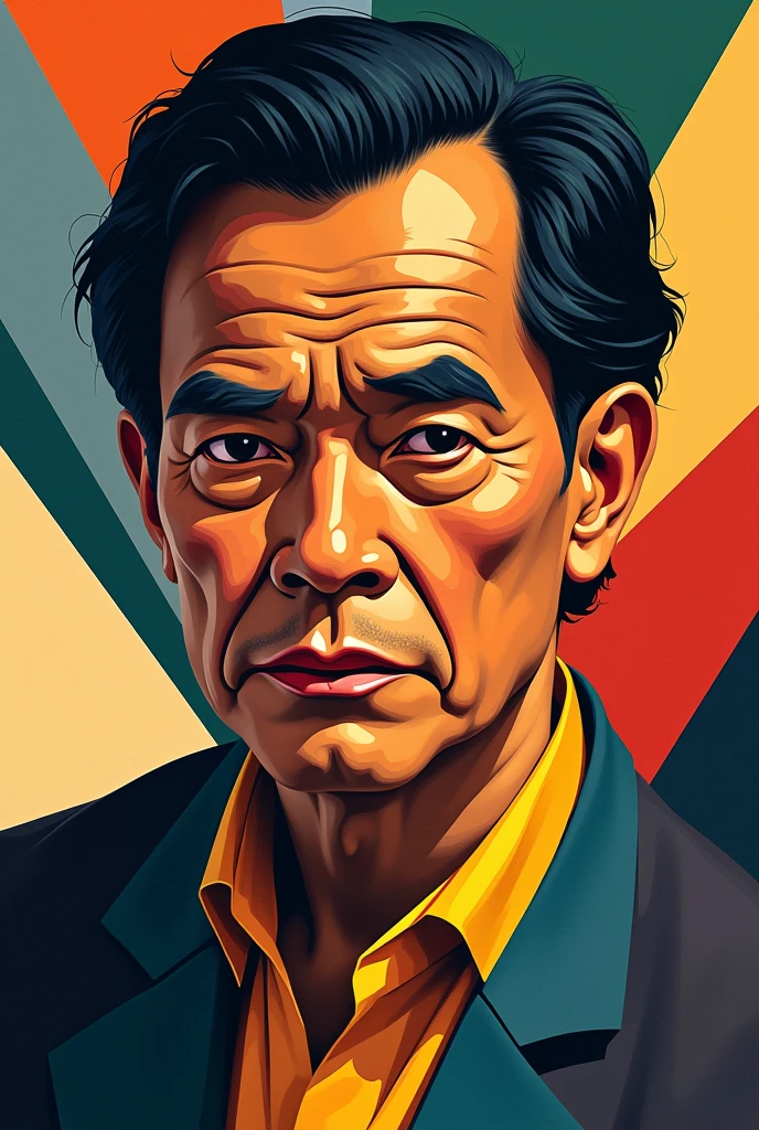 I want you to create an illustration of Fernando Amorsolo, a filipino artist in cubism style