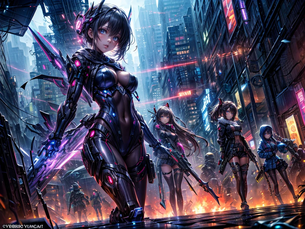 High resolution, Winner of numerous awards, Ultra high definition, Textured skin, Retina,
masterpiece,(bestquality),highlydetailed,ultra-detailed,4girl, (Four gangster girls posing with weapons.:1.4)(gangsta paradise:1.2)(robot)(cybercitylandscape:1.2,natural lighting:1.5,confidentexpression),(Dramatic Angle:1.2)angle、(Beautiful girls in mafia suits:1.5)(Point your cyberweapon at me:1.6)(Focus on girls、Close-up)