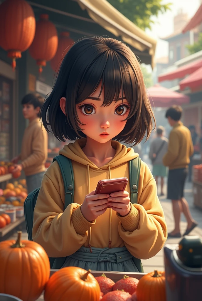 Make a poster about a wise and intelligent girl buyer buying a real product and not the fake one
