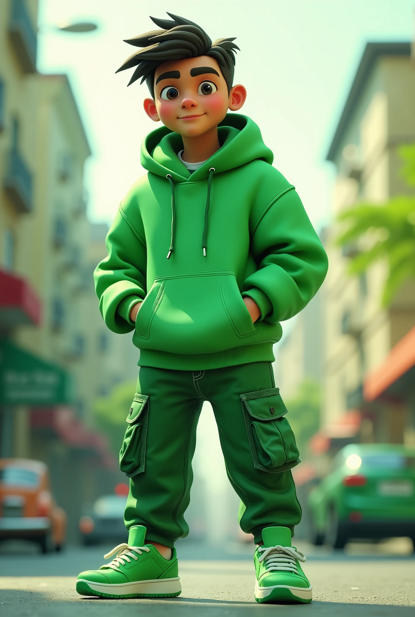 Animated Leon dressed in urban style in green color