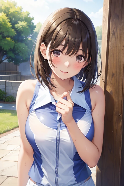 anegasaki nene、Shiny brown hair, short hair, (Beautiful brown eyes、Sparkling eyes, Fine grain)、smile、Ultra-detailed eyes、Highly detailed face, Highly detailed eyes,Cowboy Shot,


woman,2,Brown Hair,Tennis uniform,short hair,Whole Body Ezbian, (Close-up shot, Highest quality, High resolution, 4K, Detailed lighting, Shaders, Browsing Caution),  Embarrassed look  ( blush:1.2)(Wet condition)