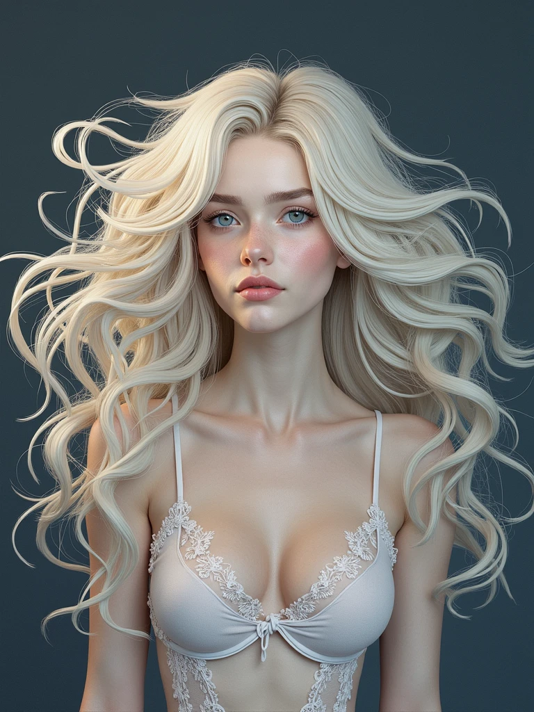 Create a realistic and photorealistic photo image, beautiful girl, blonde wavy hair, nsfw