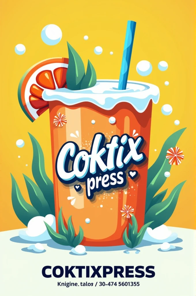 I want a logo with the name coktixpress by jeikob with my contact number below 0998604830 q difa refresh yourself with bright colors 