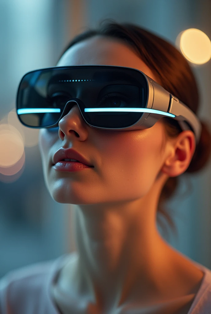 Augmented reality glasses in a simple frame, featuring advanced technology