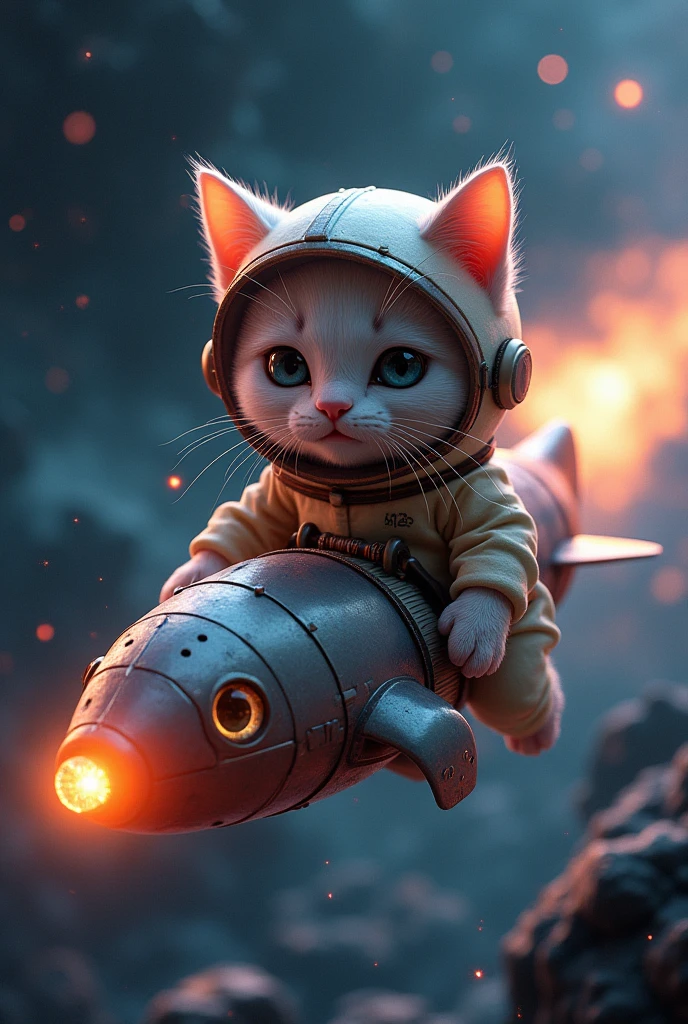 a highly detailed anthropomorphic cat astronaut (((riding on a sardine spaceship:1.5))) in deep space, beautiful detailed eyes, beautiful detailed lips, extremely detailed eyes and face, long eyelashes, intricate details, cinematic lighting, vibrant colors, dramatic atmosphere, epic sci-fi, photorealistic, 16k, best quality, masterpiece