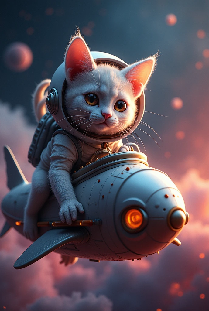 a highly detailed anthropomorphic cat astronaut (((riding on a sardine spaceship:1.5))) in deep space, beautiful detailed eyes, beautiful detailed lips, extremely detailed eyes and face, long eyelashes, intricate details, cinematic lighting, vibrant colors, dramatic atmosphere, epic sci-fi, photorealistic, 16k, best quality, masterpiece