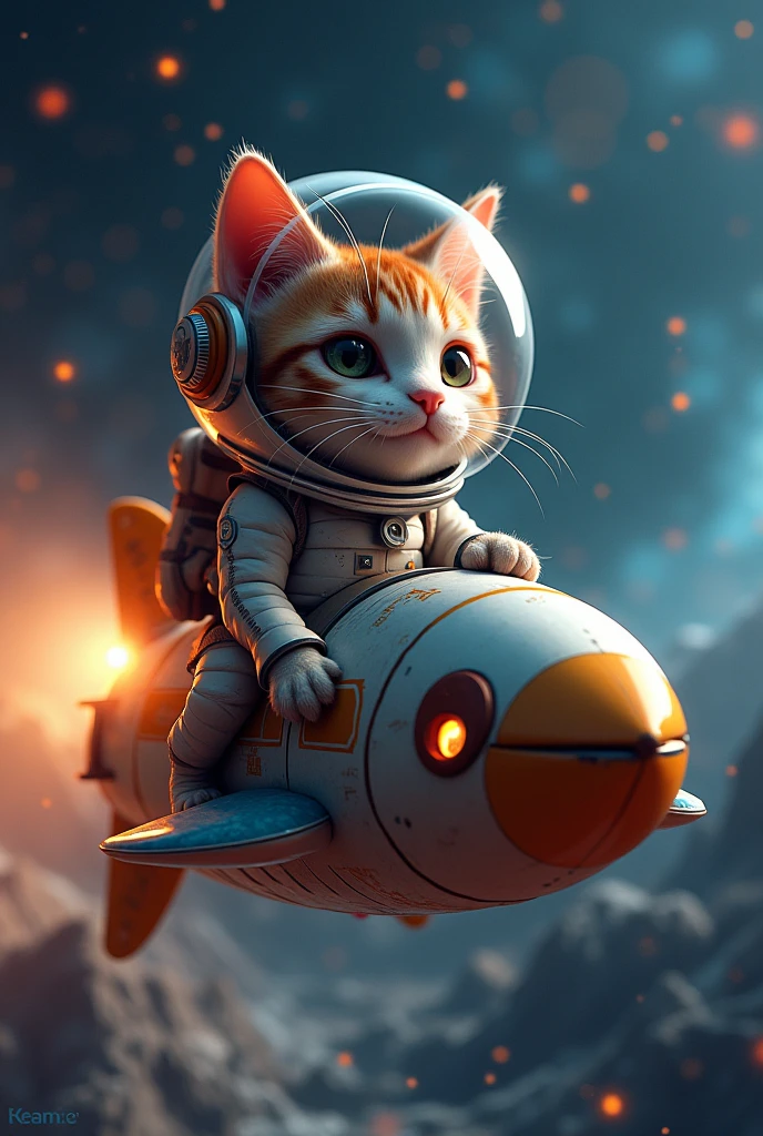a highly detailed anthropomorphic cat astronaut (((riding on a sardine spaceship:1.5))) in deep space, beautiful detailed eyes, beautiful detailed lips, extremely detailed eyes and face, long eyelashes, intricate details, cinematic lighting, vibrant colors, dramatic atmosphere, epic sci-fi, photorealistic, 16k, best quality, masterpiece