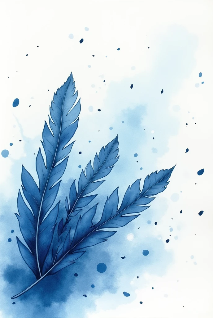 different shades of blue watercolour alcohol ink splash in the back ground with soft monochrome feathers falling