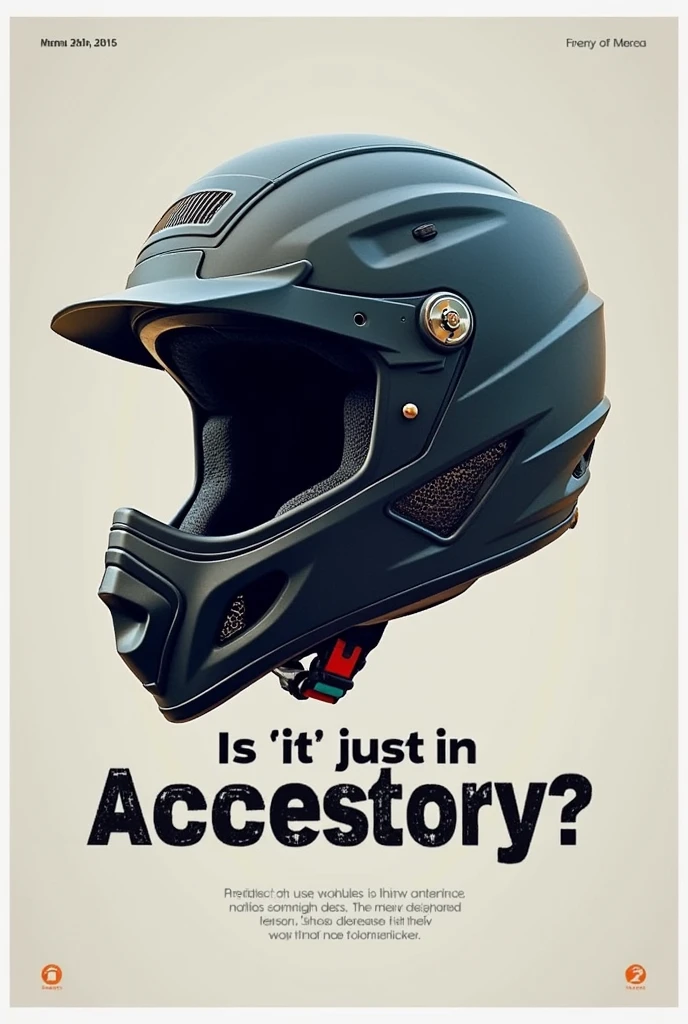 Make an poster with point out to a helmet to reminder anyone that helmet isn't just an accessories and some text "is 'it' just an accessories? "