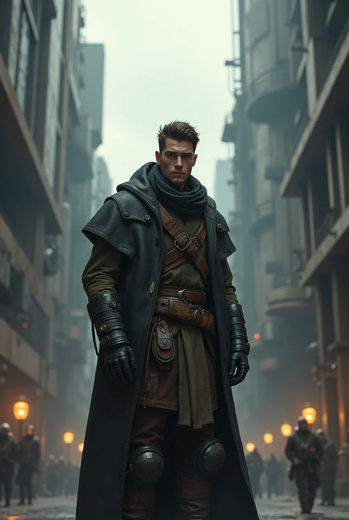 A citizen from the 40k universe, male, generic, looks modern, young