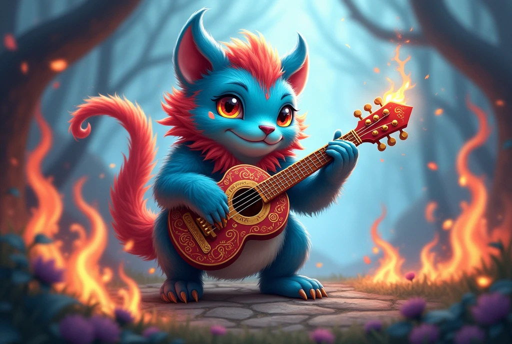 beast instrument cute magic blue red fire burning
