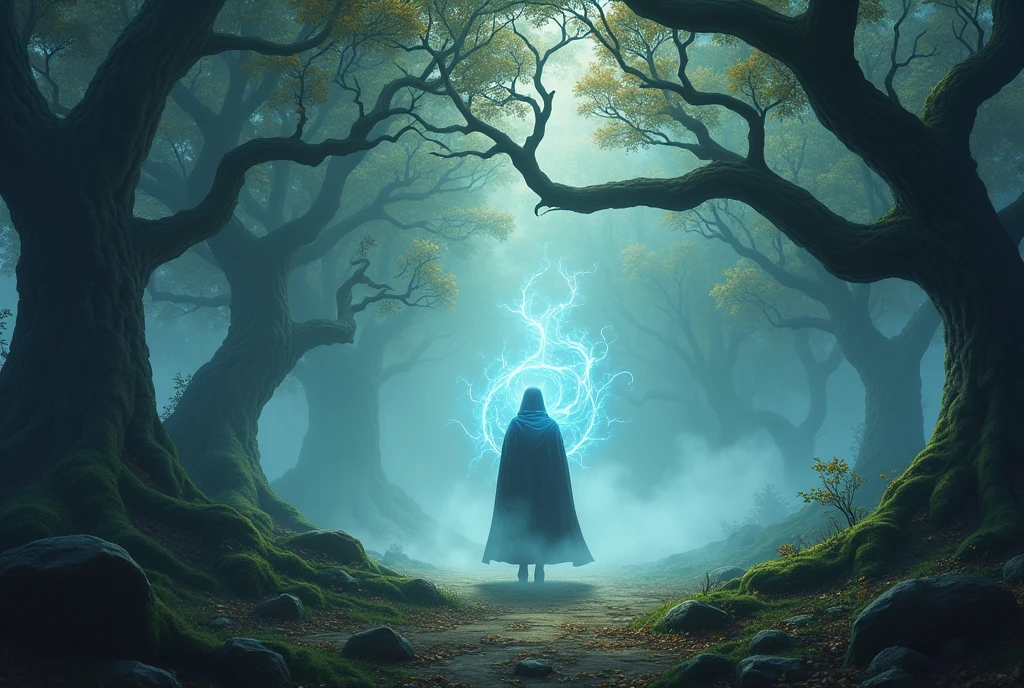 game novel background with a smokey magistic forest