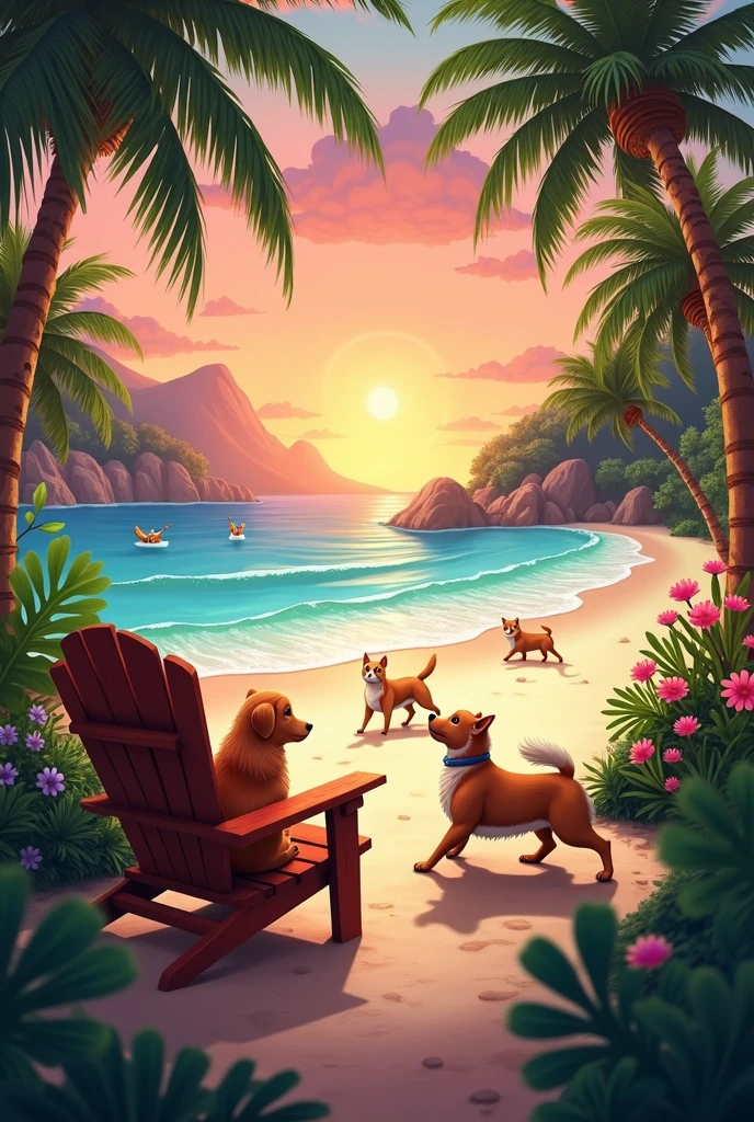 Tropical nature, with dogs, cats and a beautiful beach to watch from a chair at the exact sunset