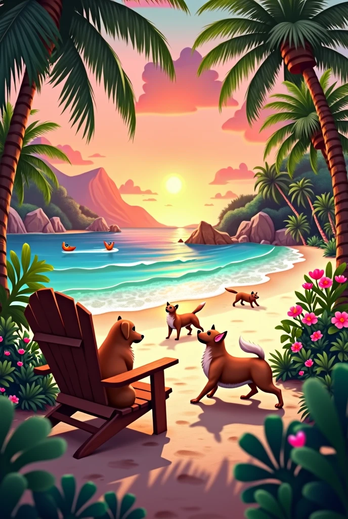 Tropical nature, with dogs, cats and a beautiful beach to watch from a chair at the exact sunset