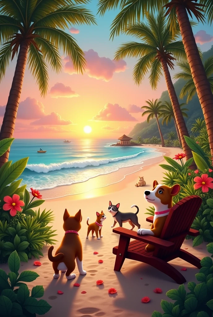 Tropical nature, with dogs, cats and a beautiful beach to watch from a chair at the exact sunset