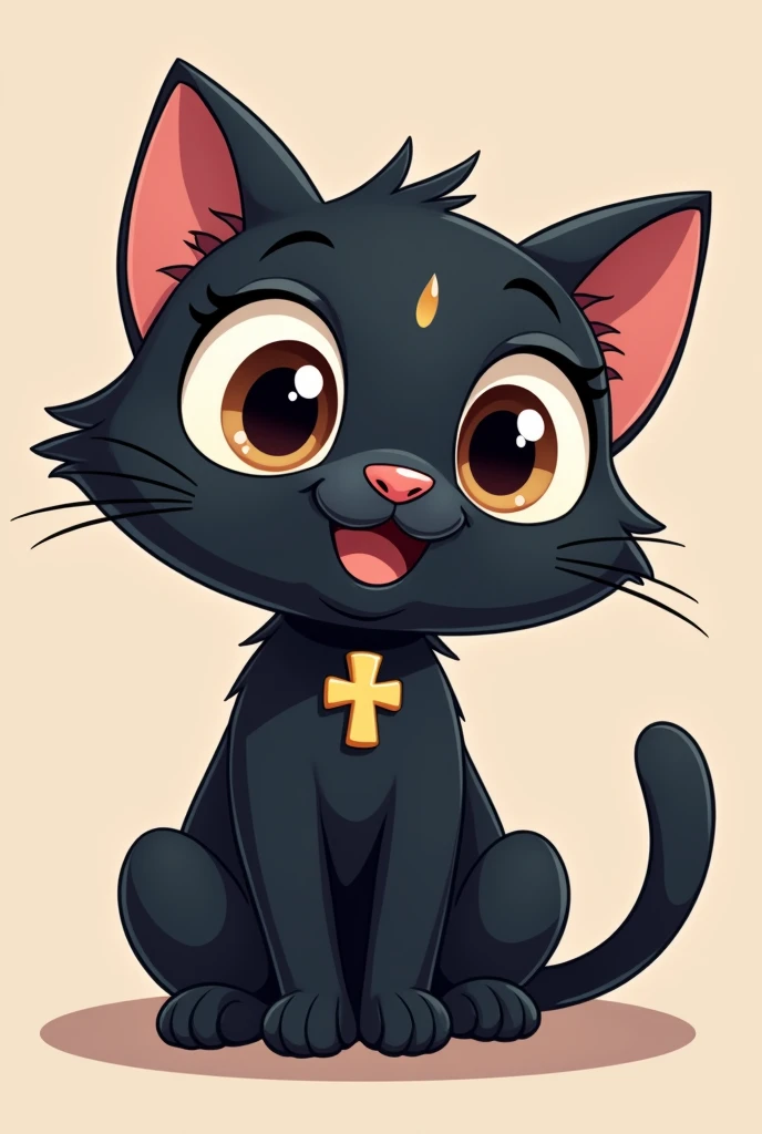 Cute black cat with a cross cartoon 2D (disney style) Logo