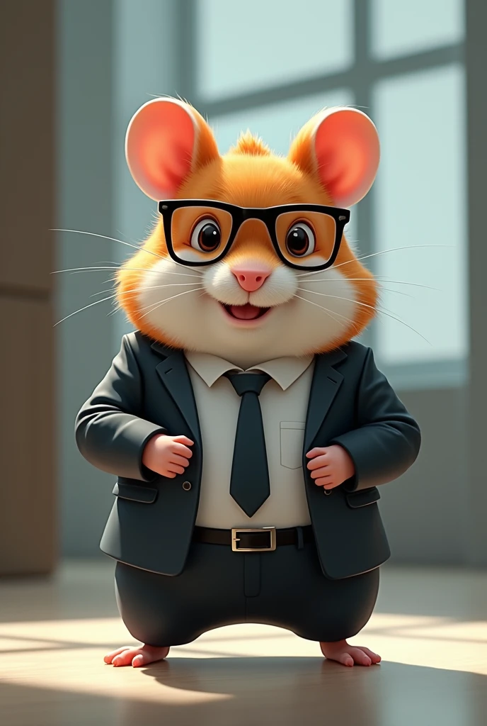 Create a hamster from the game Hamster Kombat, it should be in a suit and glasses