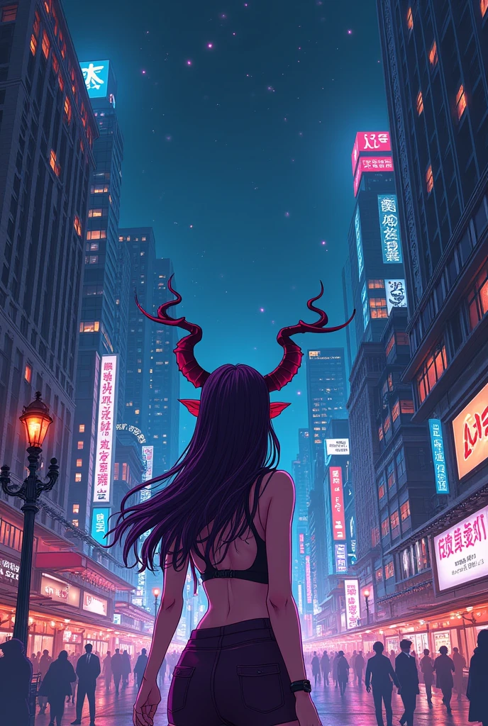 score_9,score_8_up,score_7_up,score_6_up,score_5_up,source_anime,sketch,lineart BREAK 1girl,solo,succubus,Bustling city,night,