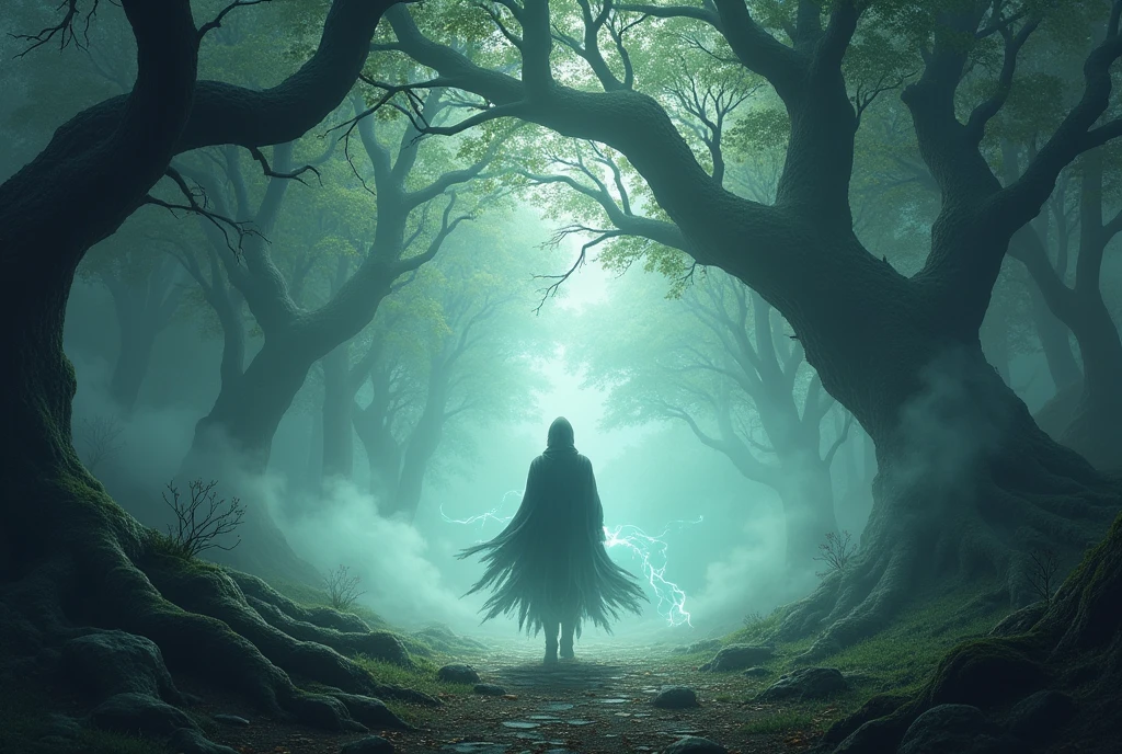 game novel background with a smokey magistic forest 