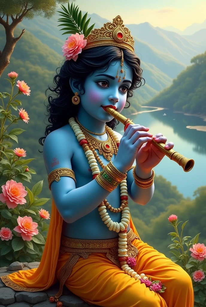 Create a lord krishna Playing in flute 