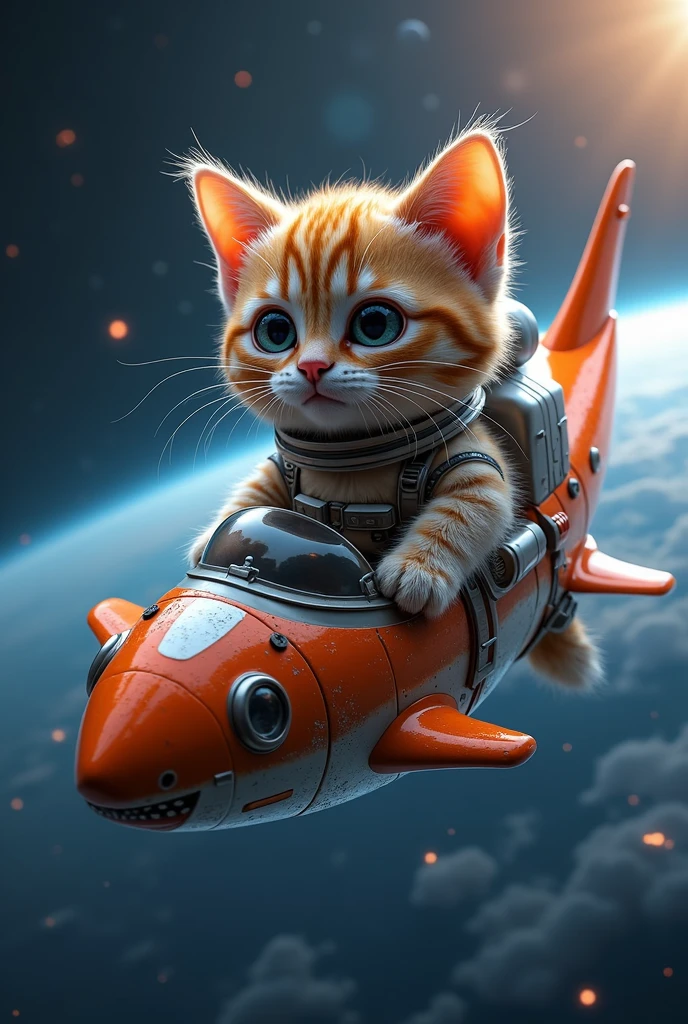 a highly detailed anthropomorphic cat astronaut (((riding on a sardine spaceship:1.5))) in deep space, beautiful detailed eyes, beautiful detailed lips, extremely detailed eyes and face, long eyelashes, intricate details, cinematic lighting, vibrant colors, dramatic atmosphere, epic sci-fi, photorealistic, 16k, best quality, masterpiece