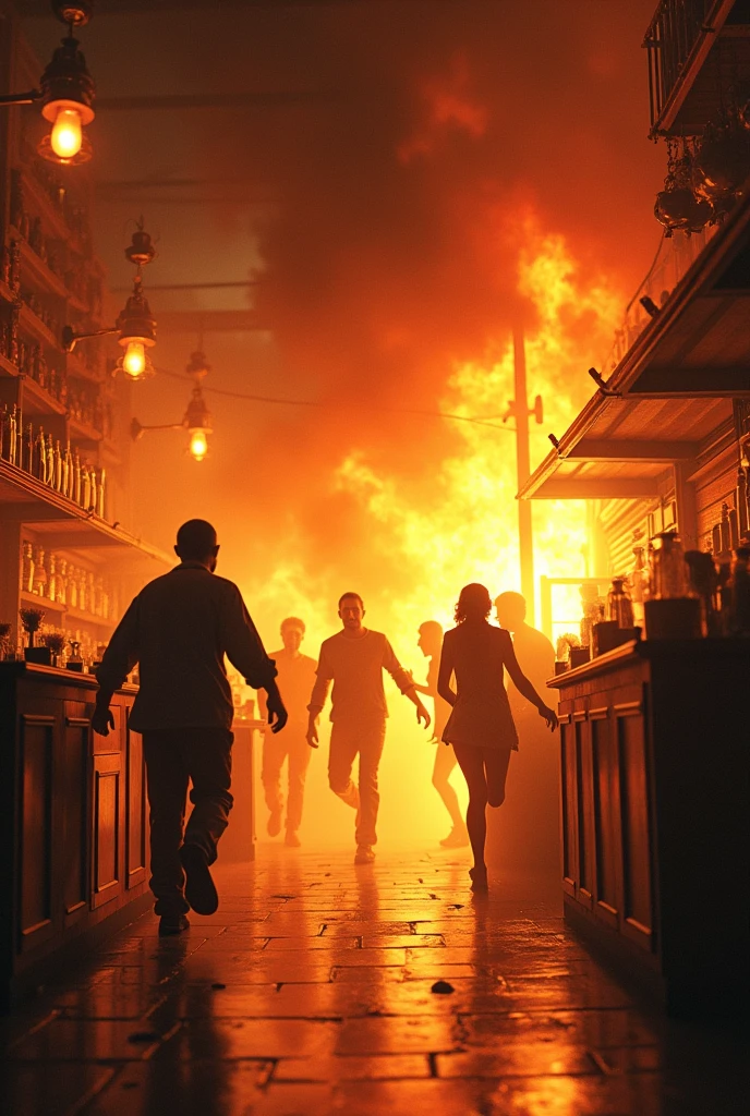The smoke turns into a small fire, which quickly spreads. Customers panic and exit the shop. Max tries to control the flames, but the fire intensifies.