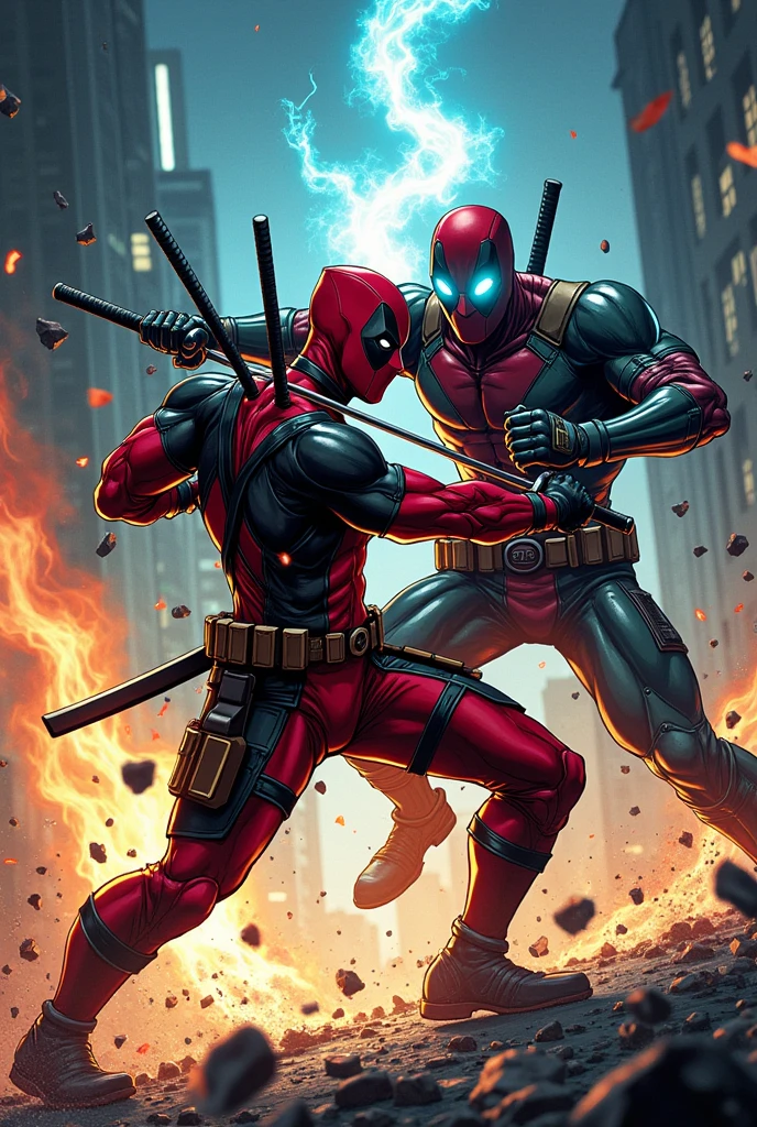 Comic book cover of Deadpool fighting to the death against a metahuman