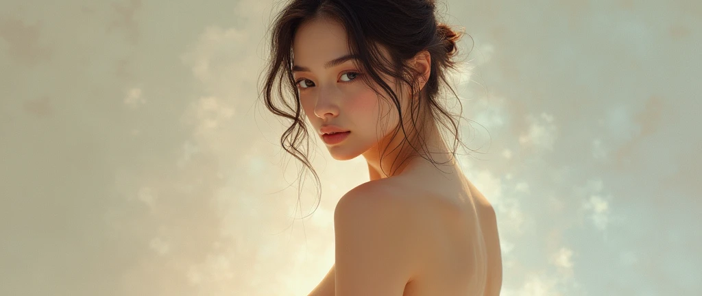 A beautiful and cute girl and sexy with a beautiful and naked body standing facing me