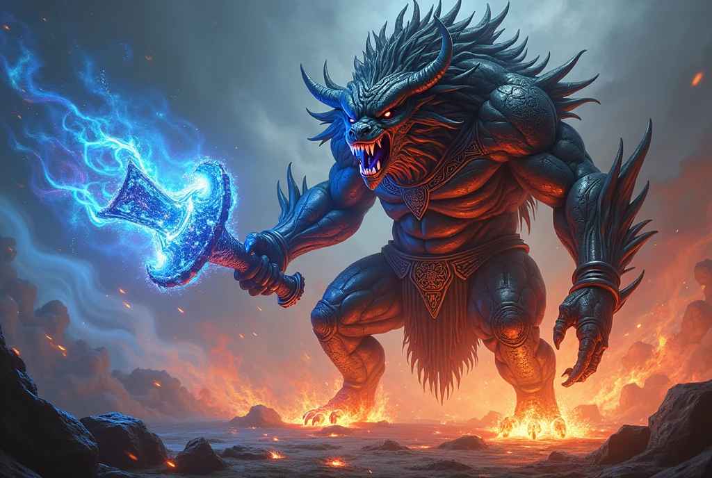 Beast Instrument Magic Blue Red Fire Burning Attacking