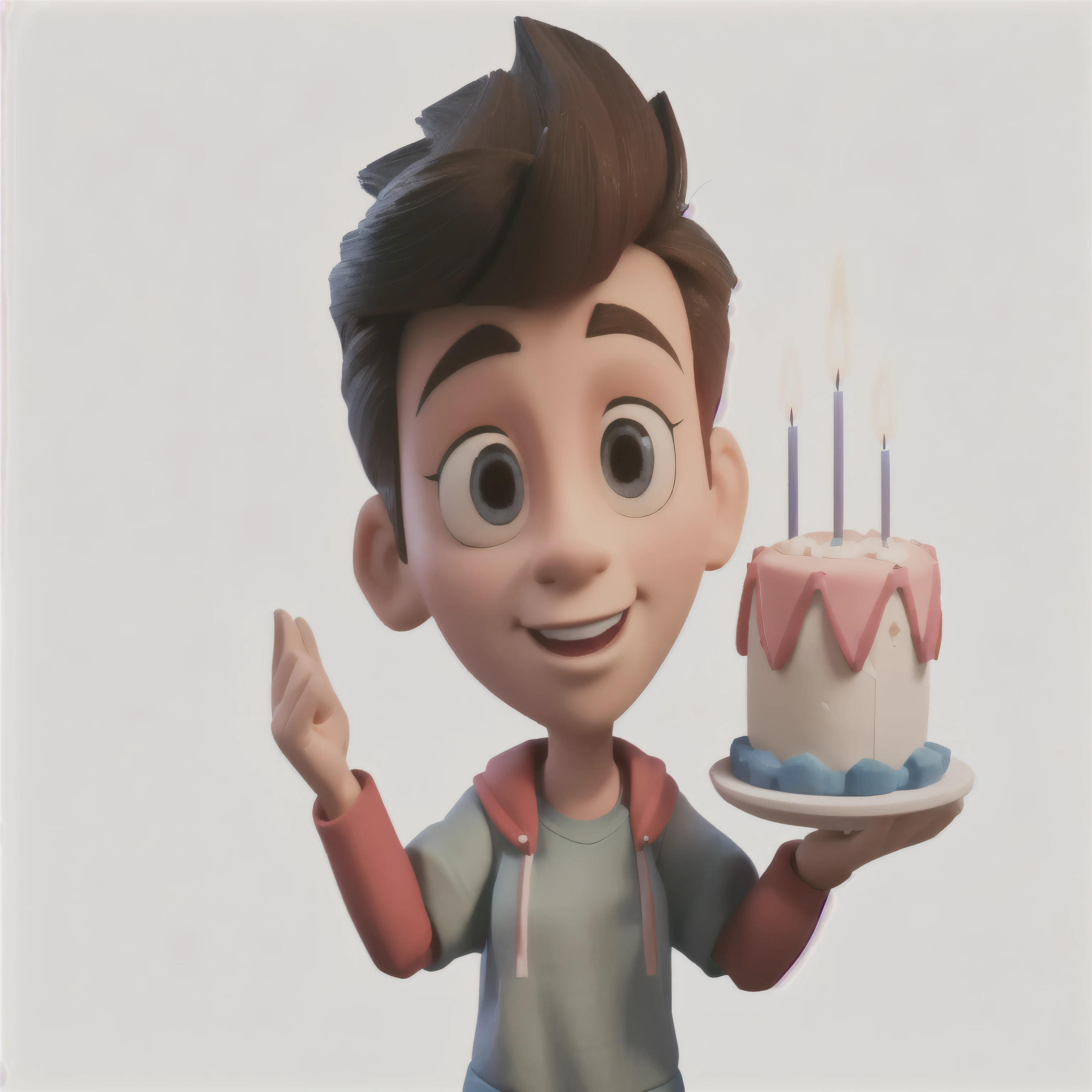 a close-up of a cartoon character holding a cake with candles, 3d character, 3d character, animation character, promotional rendering, animation style rendering, stylized character, Arnold Maya rendering, 3d stylized, 3d character render, Character Modeling, 3d characters, official rendering, bryce style 3 d, small character. unreal motor 5, mixed character