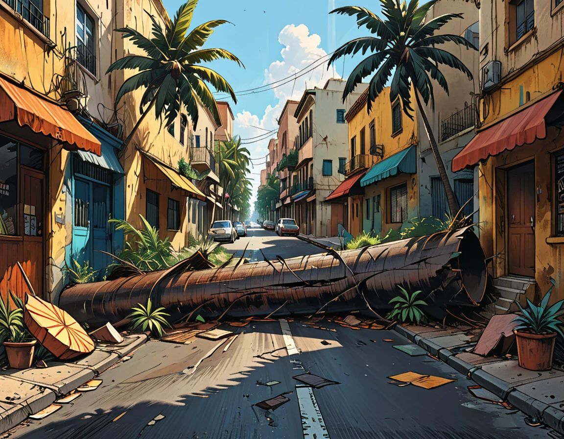 (((big cracks on the pot,big cracks on the ground,big cracks on the walls of the street,))) 
(((many man and many woman fall on the street,)))
tropical street, cracks in the street, ((((many people falling on the street)))), earth shaking, earthquake, (((people falling in the air))), ((people lying on the street)), palm trees, fallen trees on the street graphic style of novel comics, 2d, 8k, hyperrealism, masterpiece, high resolution, best quality, ultra-detailed, super realistic, Hyperrealistic art, high-quality, ultra high res, highest detailed, lot of details, Extremely high-resolution details, incredibly lifelike, colourful, soft cinematic light,