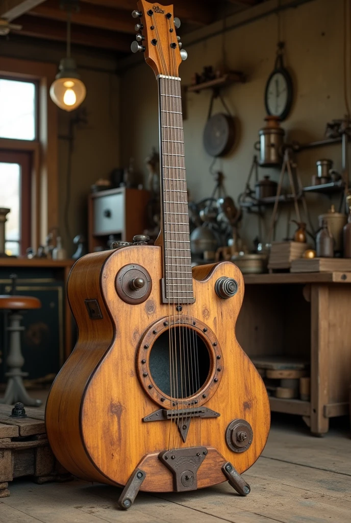 Wooden guitar in the shape of a washing machine