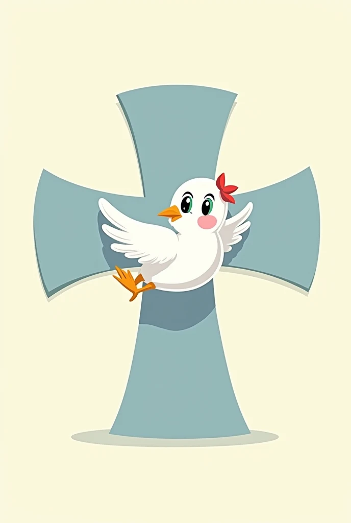 White dove in a cross caricature 2D (disney style) Logo 