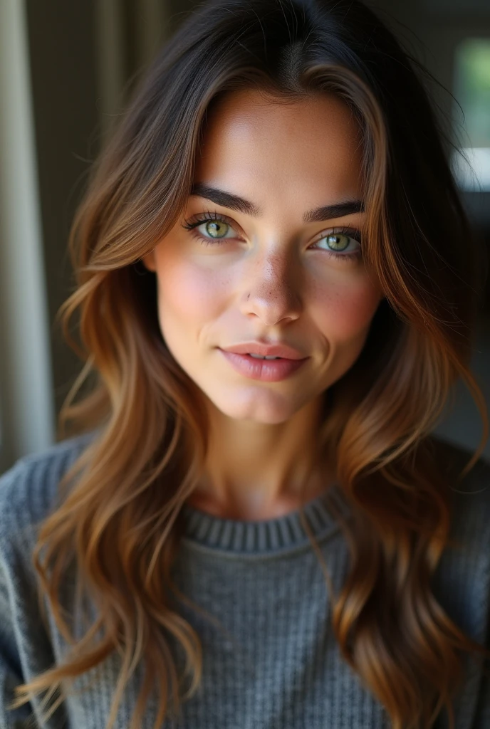 oeuvre d&#39;art, best quality),visage parfait, nice face, an attractive selfie of a beautiful young woman, prise avec l&#39;appareil photo, Italian, green eyes, 